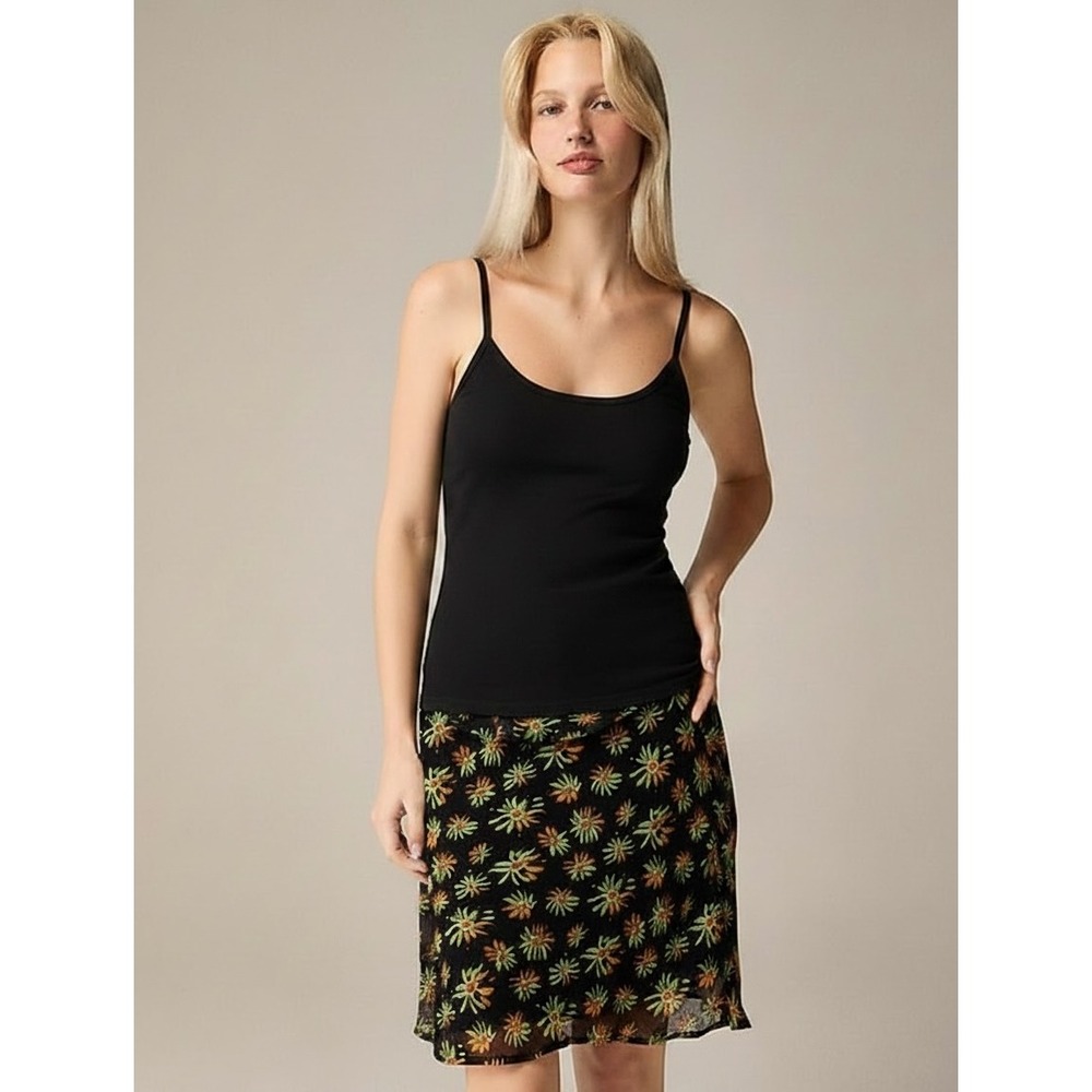 NWT J.Crew | 2024 Chiffon Skirt M Black Sunburst Floral Crinkle Cupro Midi CH414